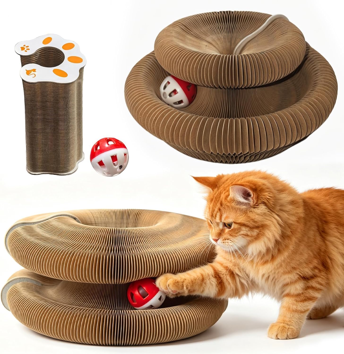 Technohom Magic Organ Cat Toy front view showing accordion style interactive scratcher board.