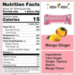 Gem Gem mango flavored chewy ginger candy bags arranged together.