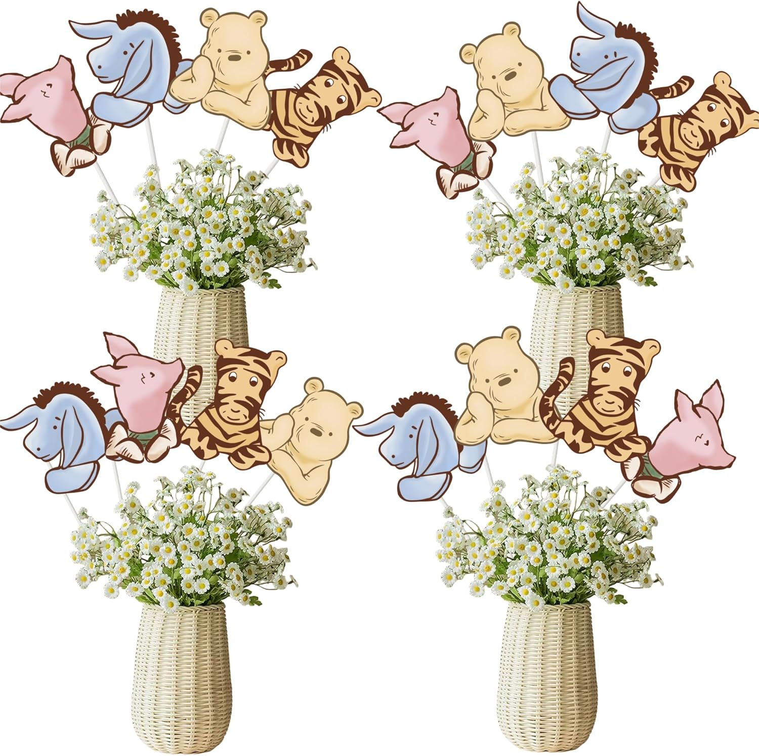 PartyGO vintage winnie centerpieces baby shower decorations front view table toppers on stick