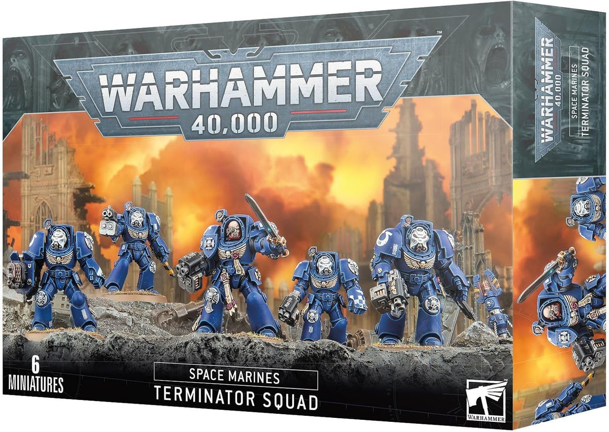 Games Workshop Warhammer 40000 Space Marines Terminator Squad front view tabletop miniature set