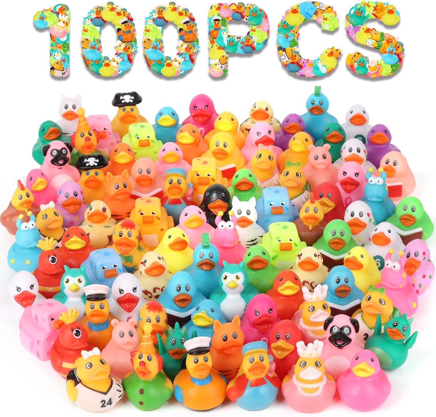 Dmsky 100 pack assorted rubber ducks front view