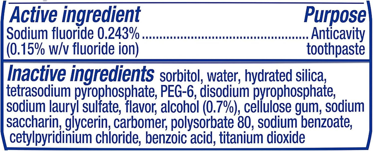 Crest 3-in-1 formula toothpaste back label details