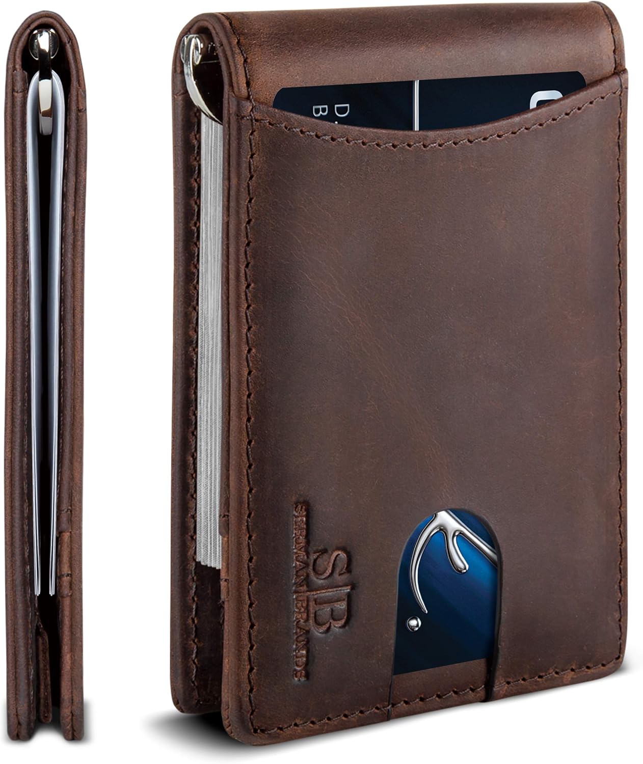Serman Brands wallet front view showing minimalist Texas Brown leather design