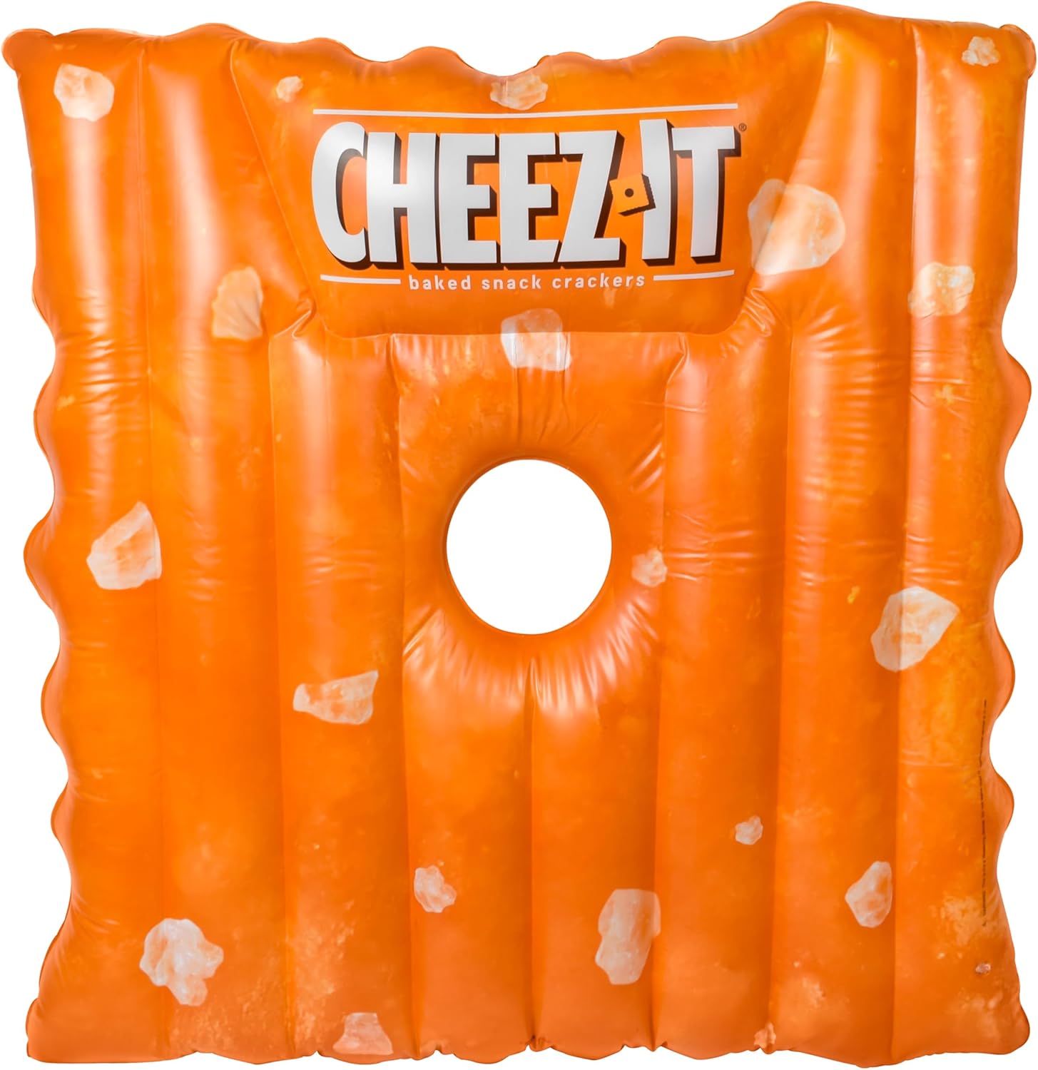 Sunny Days Giant Cheez It Pool Float front view showcasing the iconic square shape and bright orange color