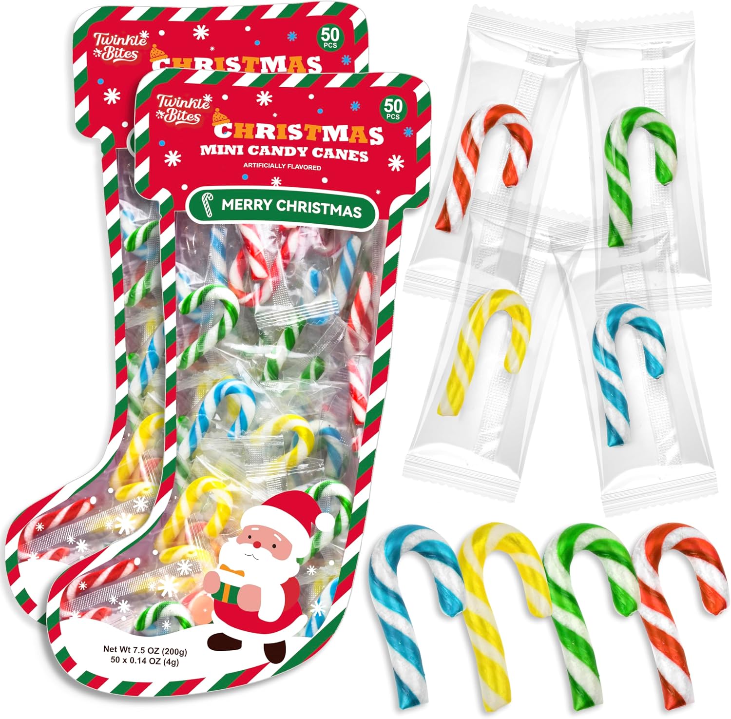 Twinkle Bites mini Christmas candy canes front view of festive holiday packaging