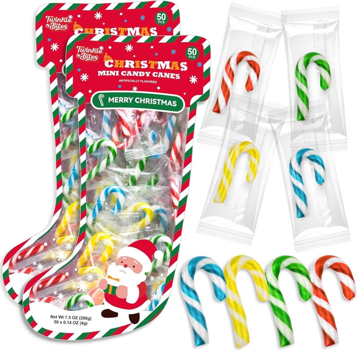 Twinkle Bites mini Christmas candy canes front view of festive holiday packaging