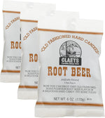 Claeys Root Beer hard candy drops in a bowl