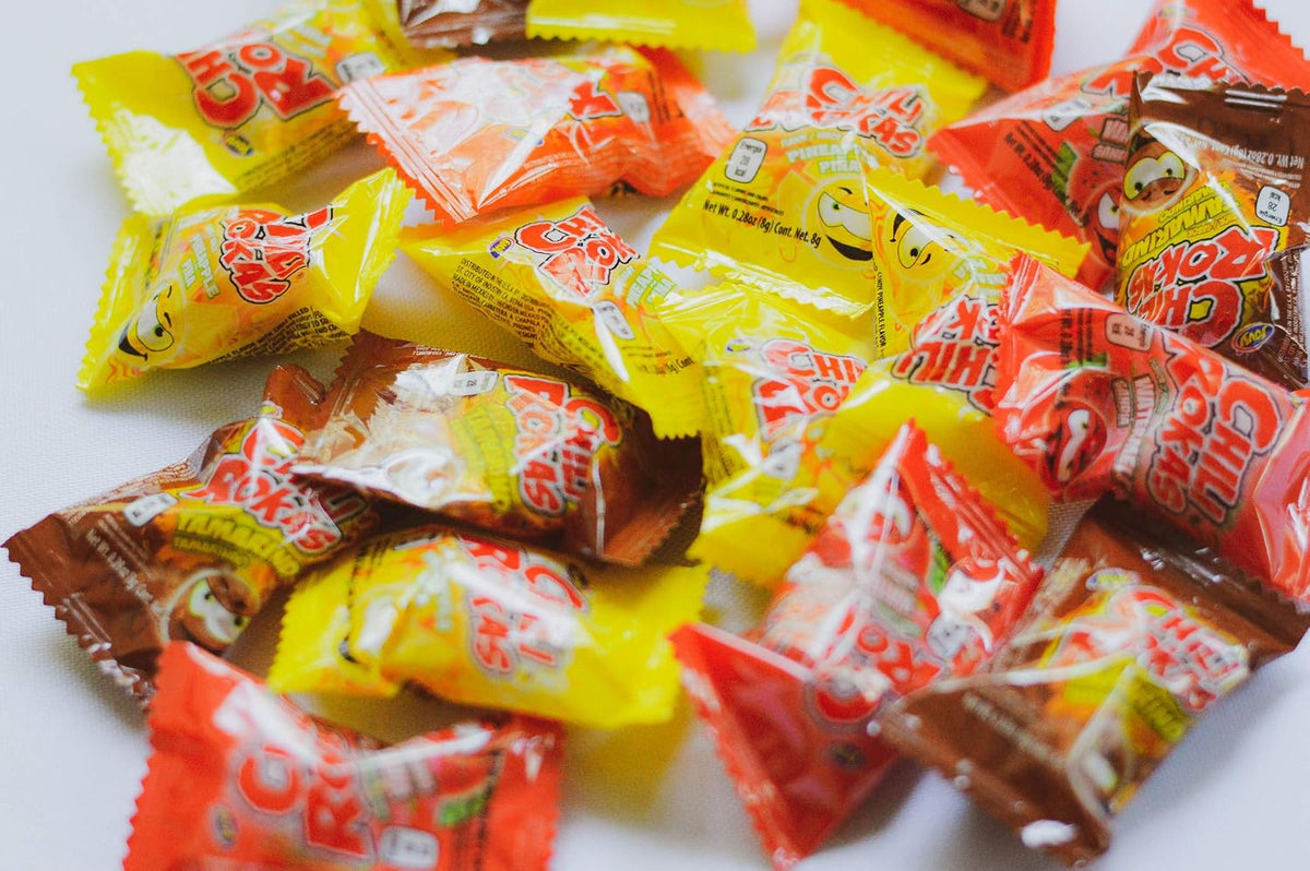 Assorted Mexican chili candy pieces unwrapped
