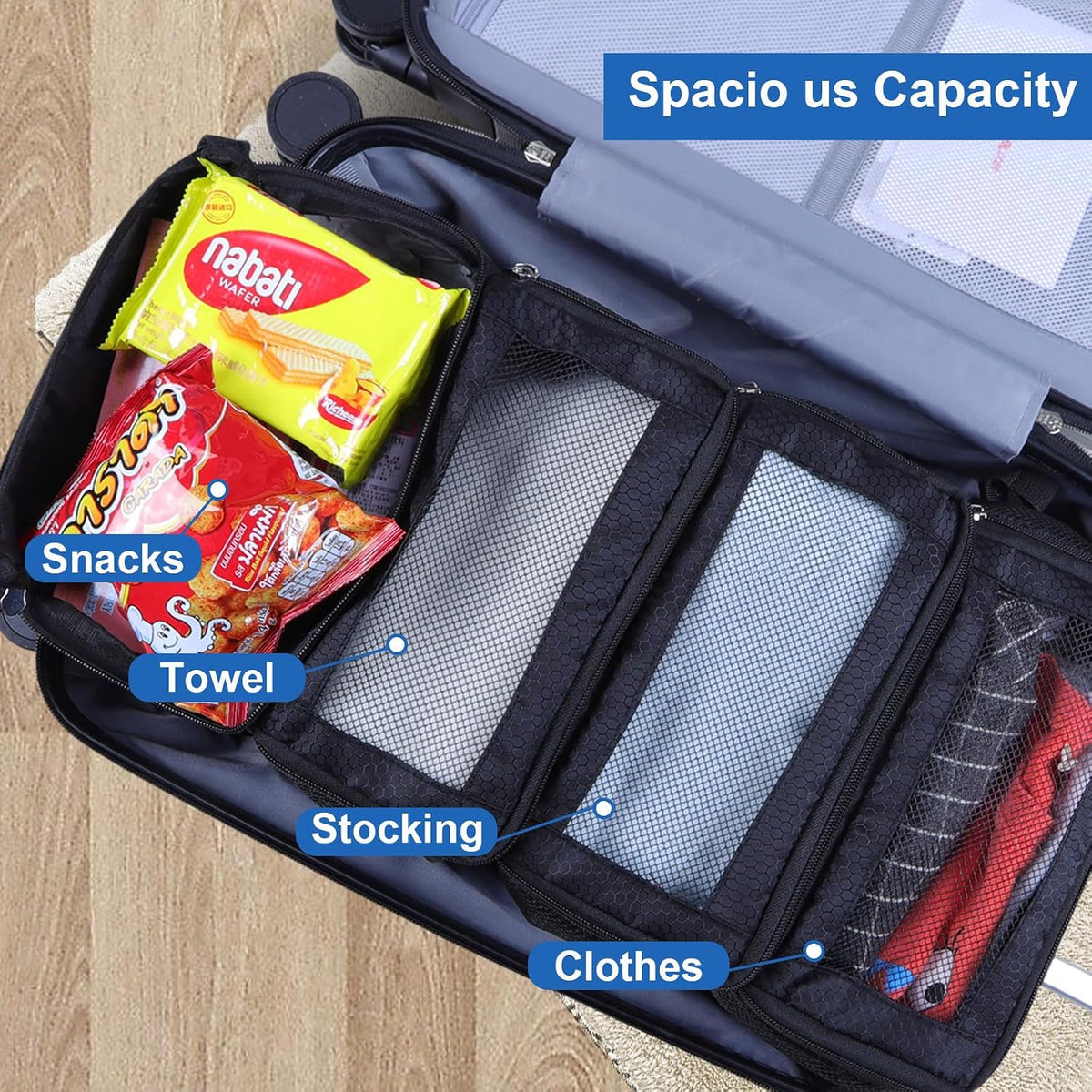 Olosar hanging closet organizer expanded for travel packing