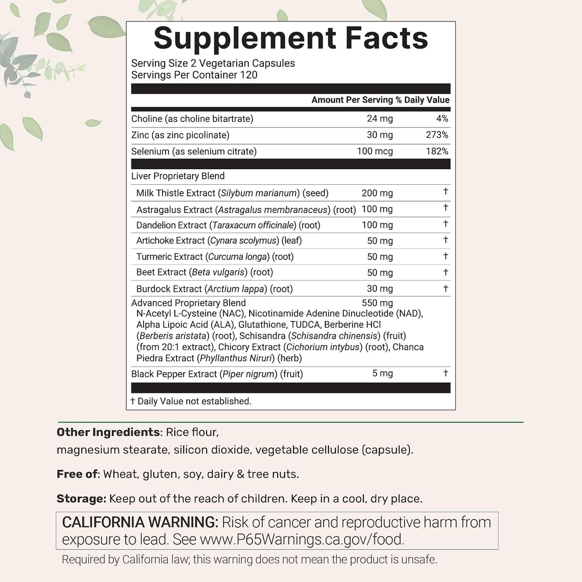Micro Ingredients Liver Advanced Plus supplement facts nutritional panel label