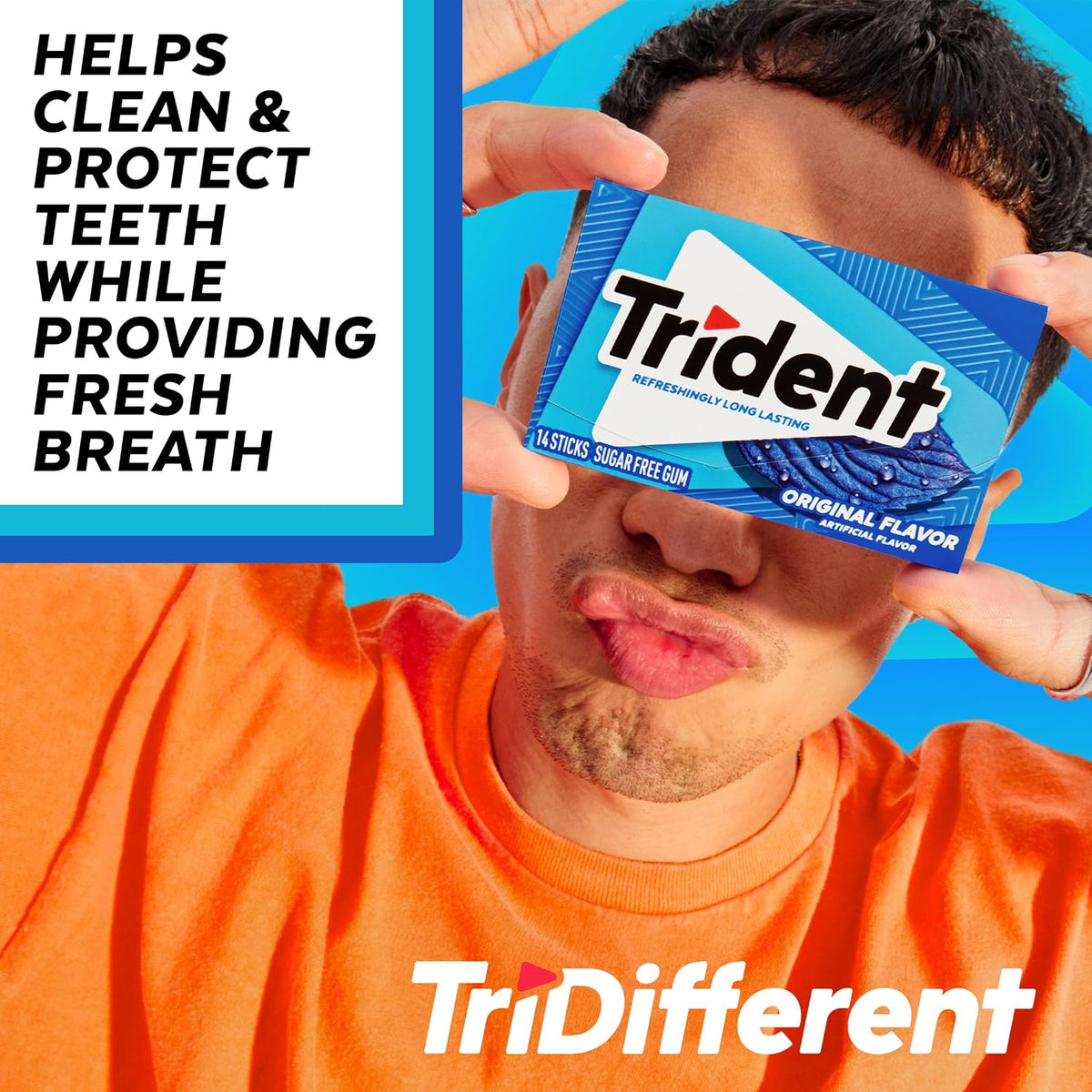 Side view of Trident original flavor sugar free gum packaging details
