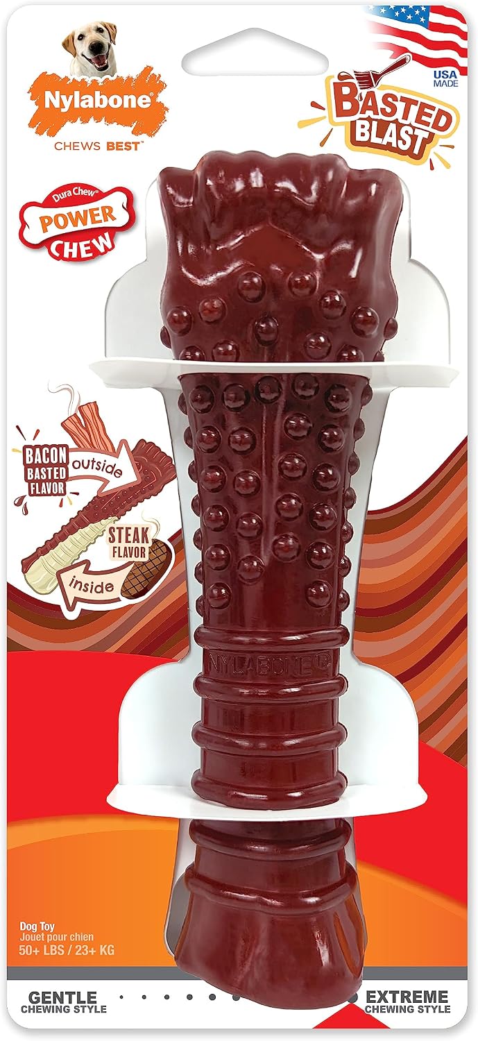 Nylabone Power Chew Basted Blast Dog Chew Toy, Bacon & Steak Flavor | X-large, durable dog toys for aggressive chewers, long lasting, discourages destructive chewing, for dogs 50+ lbs - Image 10