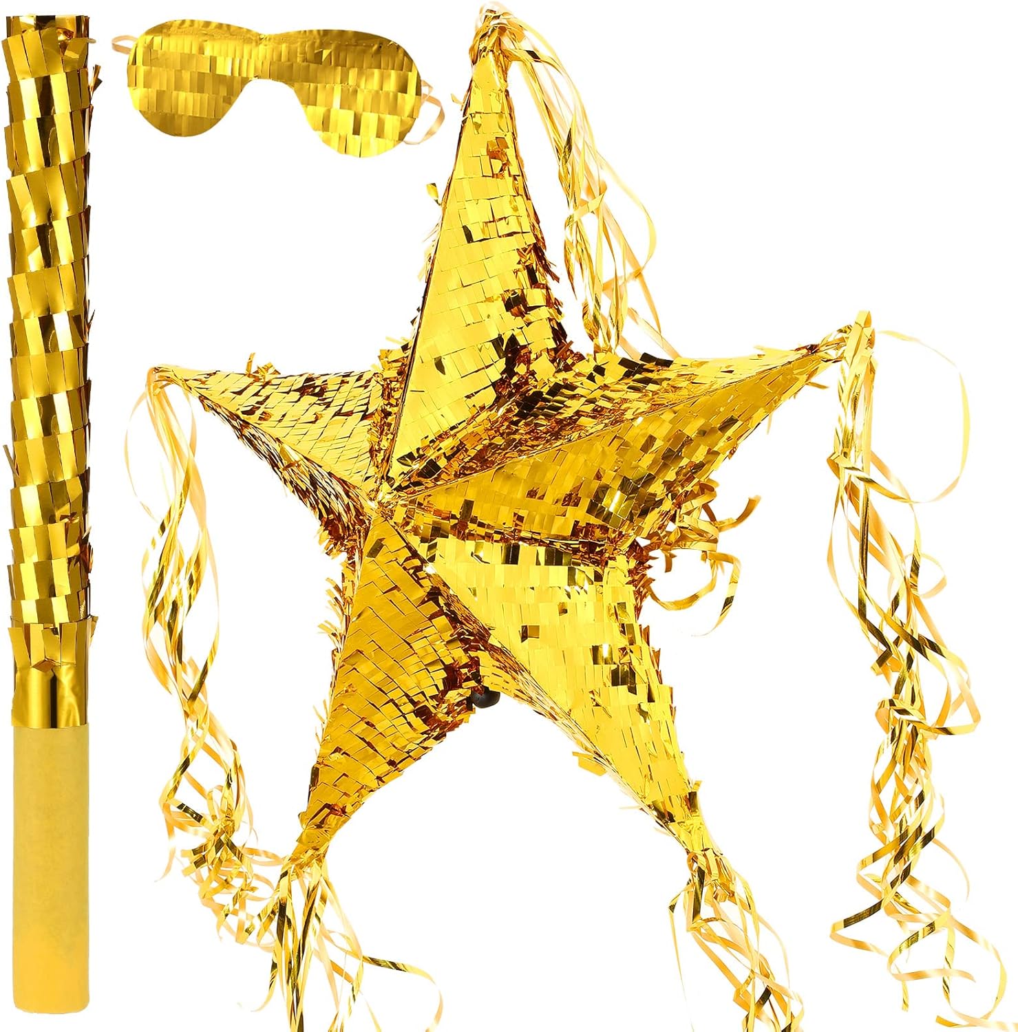 Foil Star PiÃ±ata with Blindfold and Bat for Birthday Foldable Star Shape PiÃ±ata with Stick Festive Fiesta Party Supplies Favors for Mexican Party (Gold) - Image 1