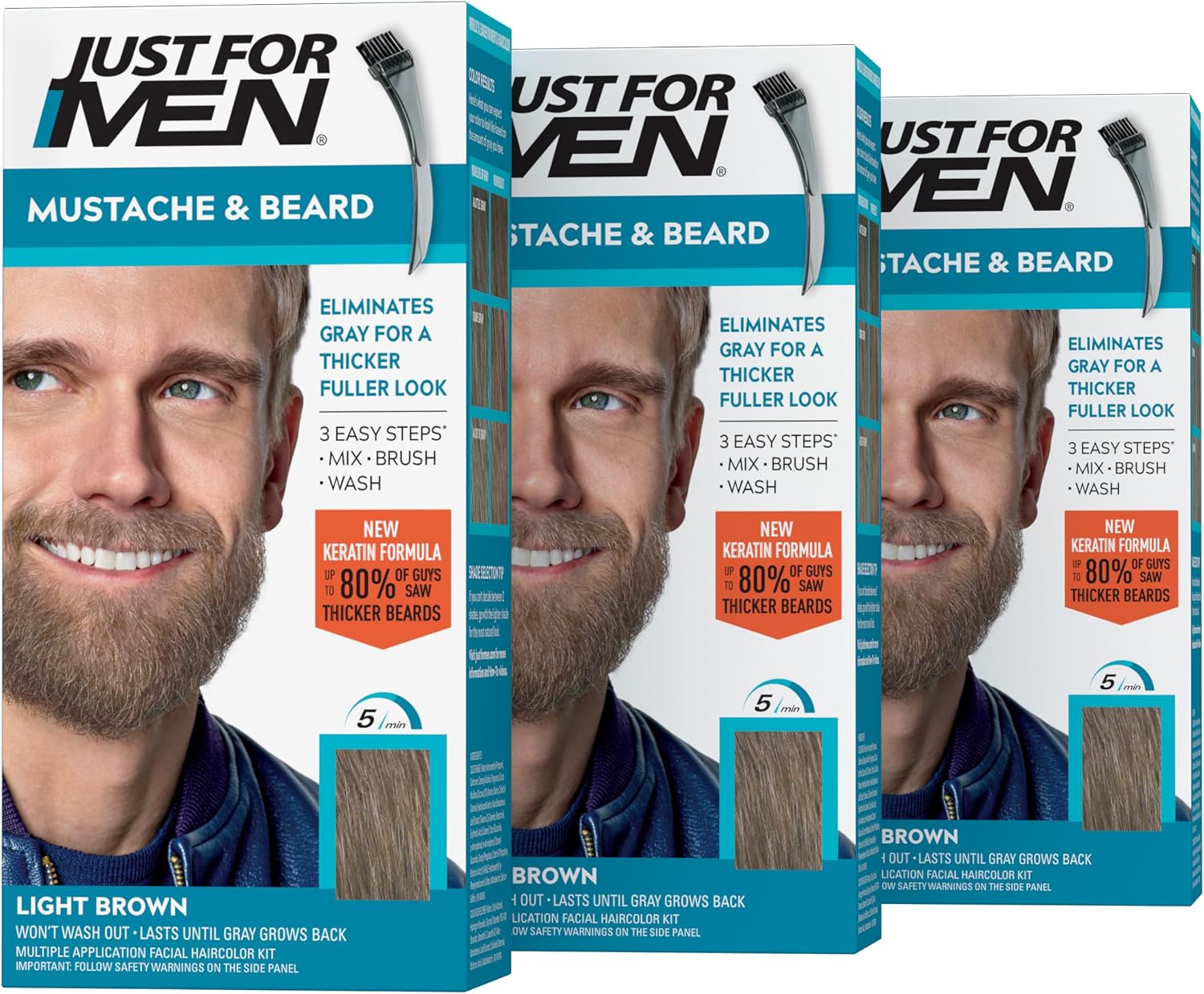 Just For Men Mustache and Beard Dye Light Brown M-25 Front View
