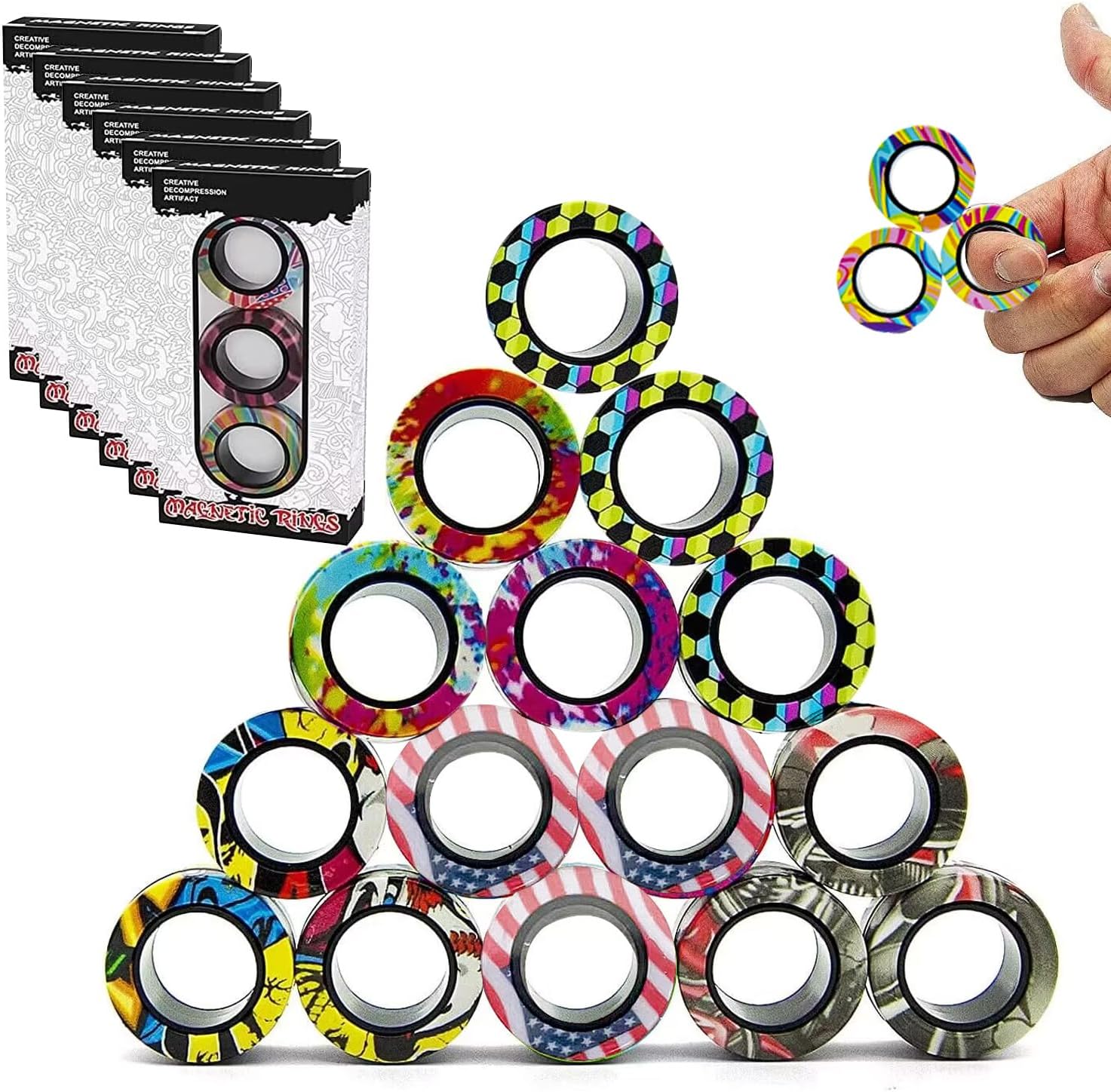 RURING magnetic rings fidget toys spinner set front view showcasing multiple colorful pieces