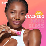 High-shine finish lip makeup product close up