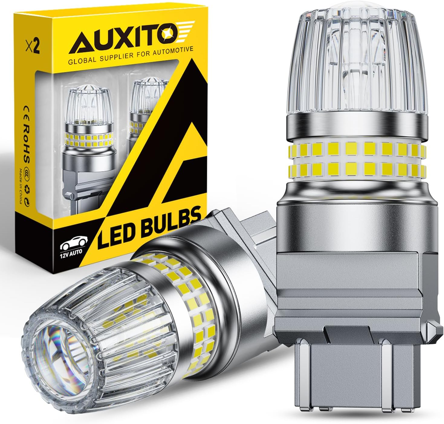 AUXITO 3157 LED White Reverse Light Bulbs pack of two front view