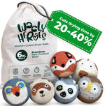 Wooly Heroes XL Wool Dryer Balls 6-Pack front view in packaging.