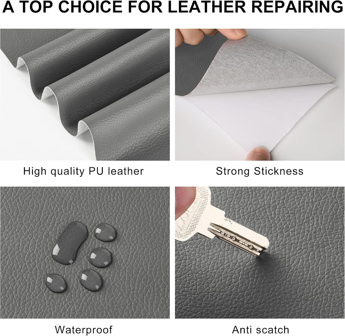 Demonstration of cutting leather repair sheet with scissors