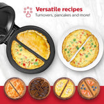 Holstein Housewares Stainless Steel 2 Section Omelet & Frittata Maker, Non Stick Coating, Easy To Clean, Indicator Lights, Compact Storage, Prepare Versatile Recipes in Minutes. 2 Portions, Black - Image 6