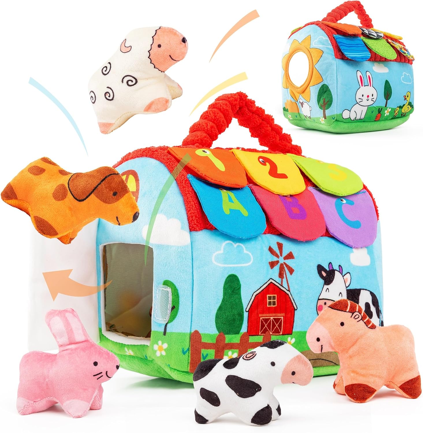 Storio surprise barn stuffed farm animals set front view interactive plush toy for babies