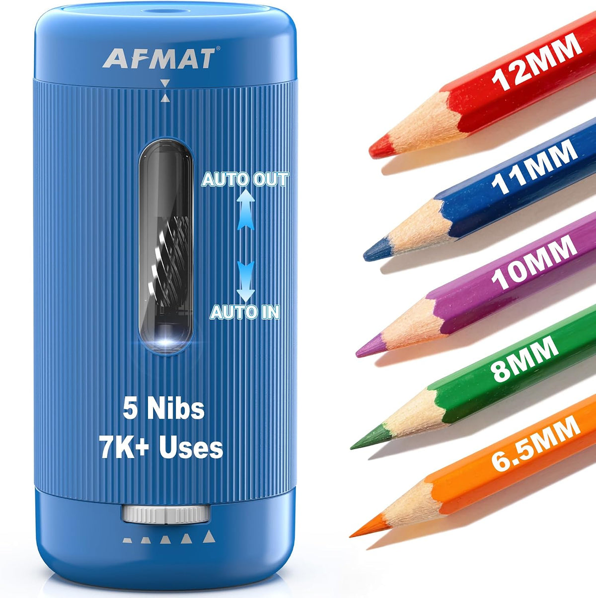 AFMAT Electric Pencil Sharpener, Auto in & Out, 5 Nibs, 7K+ Uses, Fully Automatic Pencil Sharpener for Classroom, Rechargeable Hands-Free Sharpeners for Jumbo/Colored Pencils (6.5-12mm) PSC3(Black) - Image 10