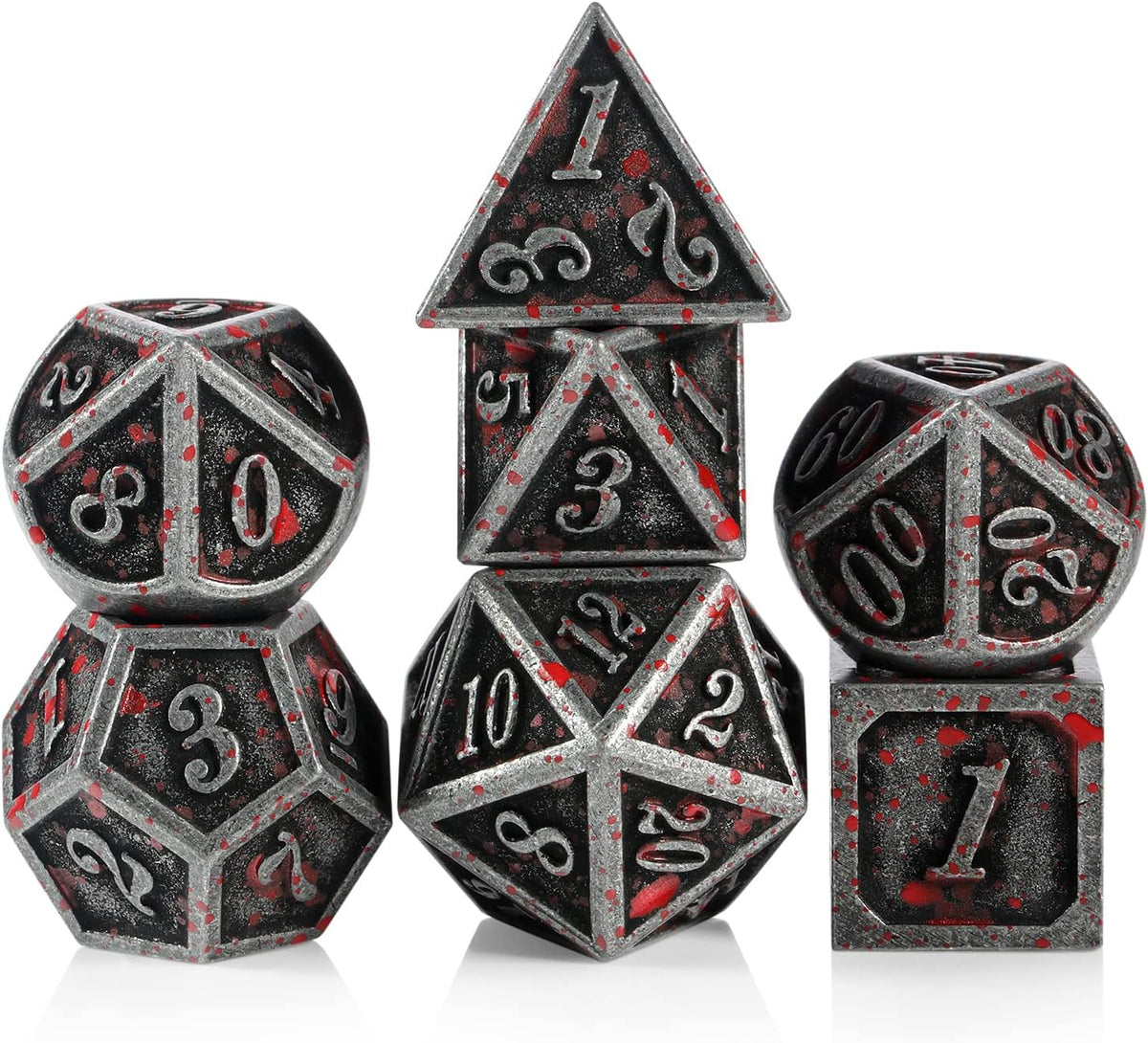 DNDND ancient silver metal dice set front view