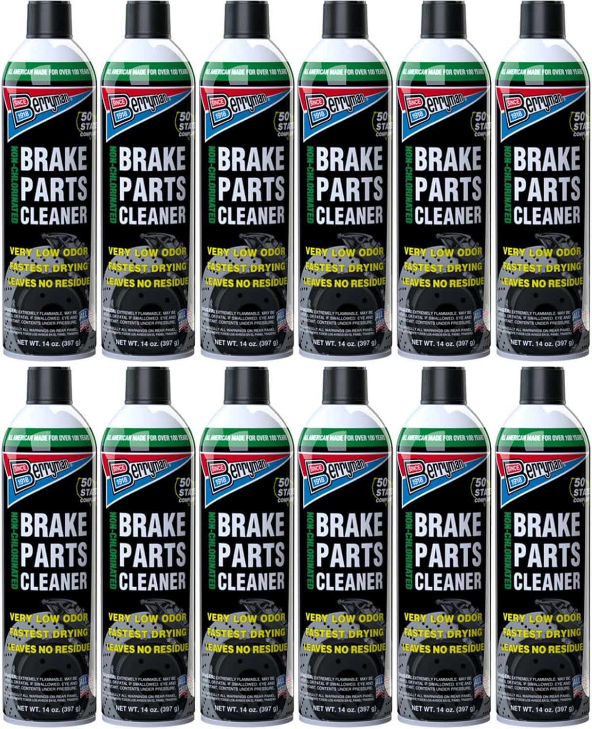 12 Pack Berryman 2420C Brake Cleaner 14oz Aerosol Spray Can with Extension Tube VOC Compliant in All 50 States - Image 1