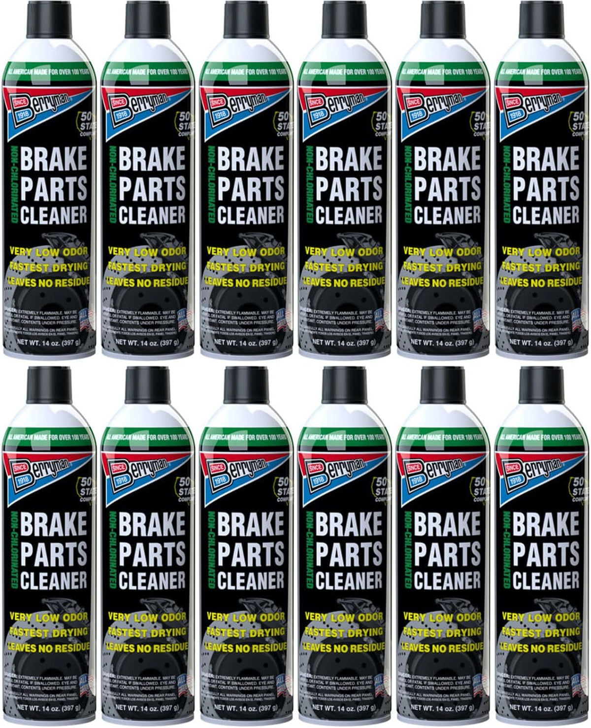 12 Pack Berryman 2420C Brake Cleaner 14oz Aerosol Spray Can with Extension Tube VOC Compliant in All 50 States - Image 1