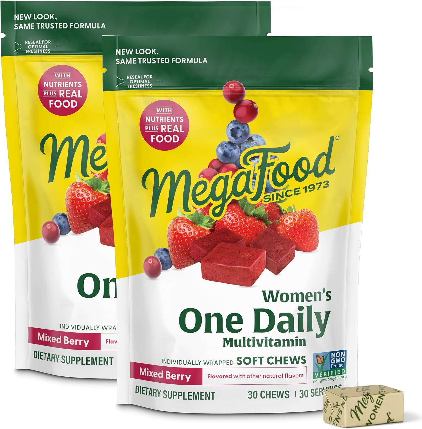 MegaFood Multivitamin for Women Soft Chews Mixed Berry 2-Pack front view packaging