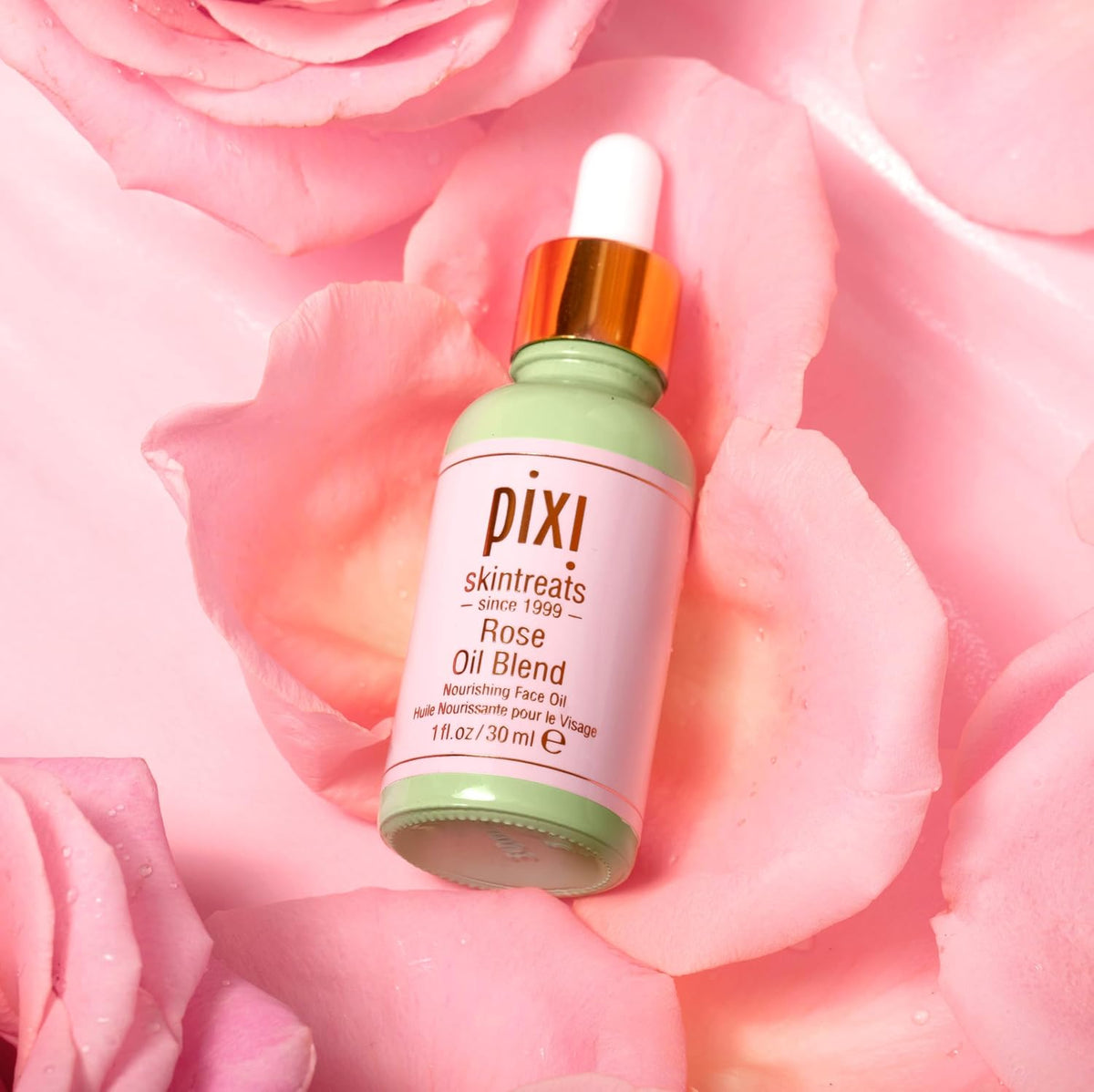 Luxurious skincare set featuring Pixi Rose Oil Blend