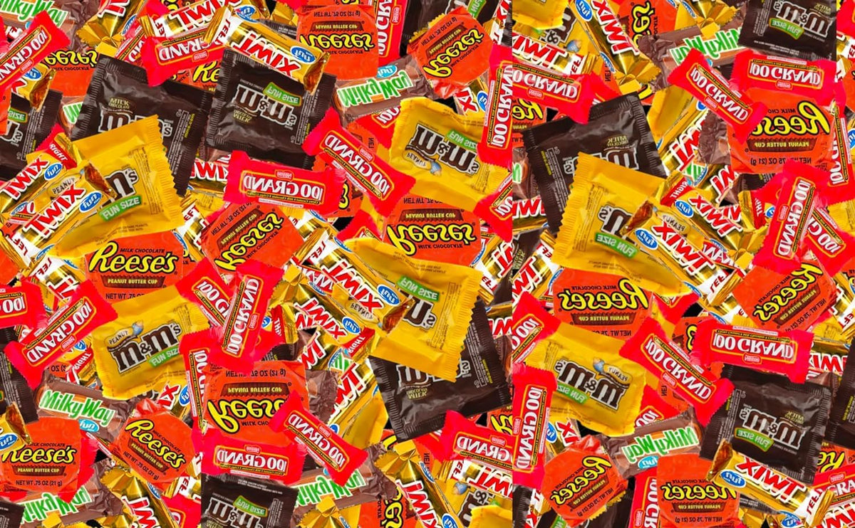 Back label packaging of the CandyKrave chocolate variety pack showing product details.
