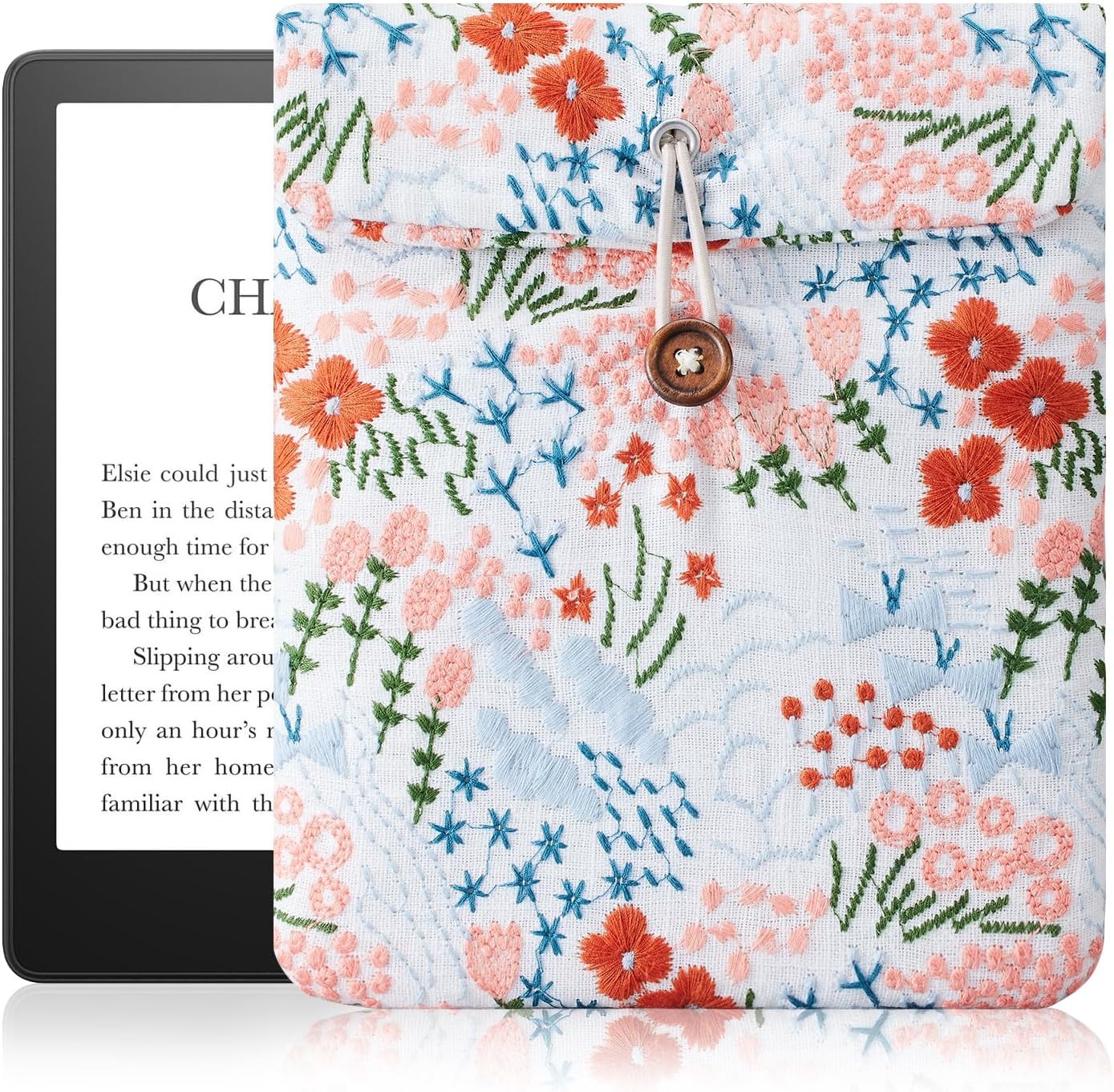 Boldenray embroidered daisy floral Kindle sleeve front view