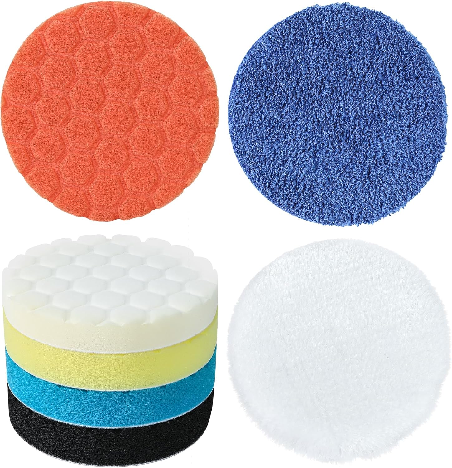 GLSMSLP buffing polishing pads 7 inch kit showing the front view of the orange honeycomb sponge pad.