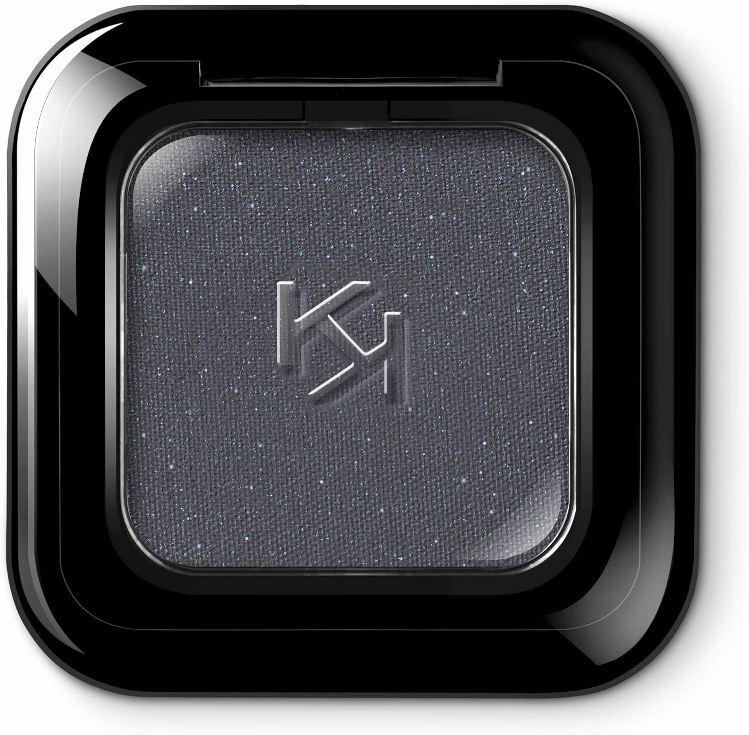 KIKO Milano High Pigment Eyeshadow 53 Sparkling Black front view showcasing the shimmering dark gray powder inside its square black compact case.