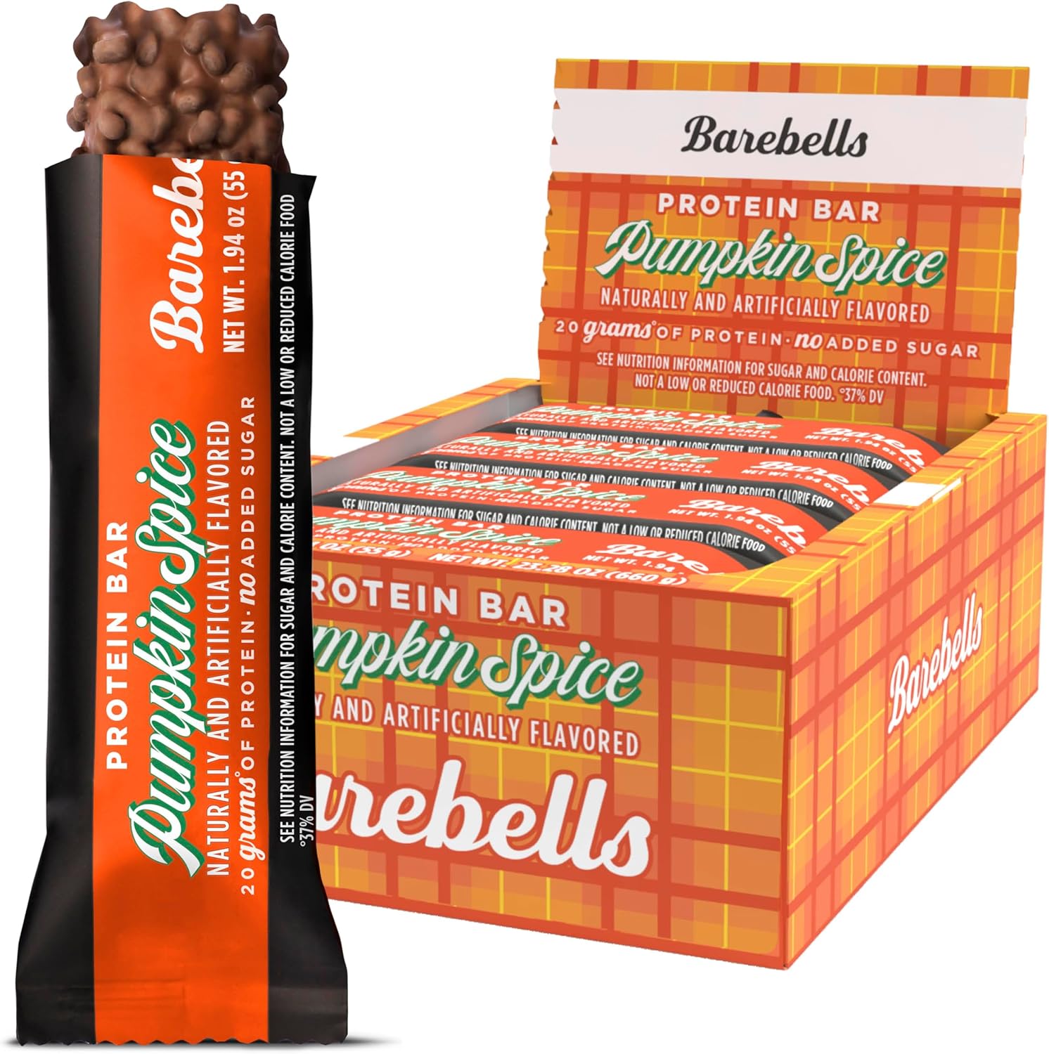Barebells Pumpkin Spice Protein Bars 12 count box front view