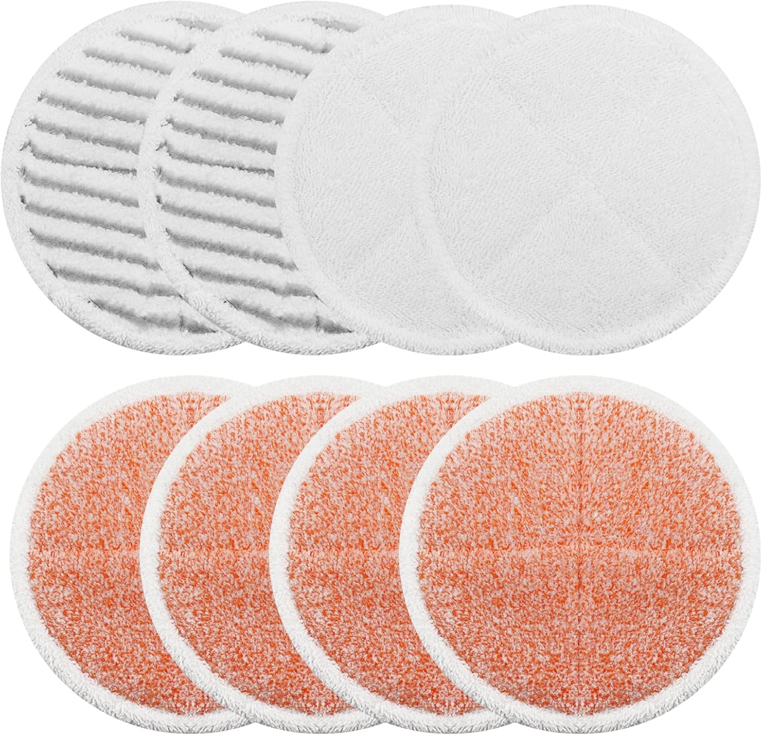 BeiLan Spinwave mop pads replacement set front view showcasing the eight pack configuration of multi texture cleaning refills.