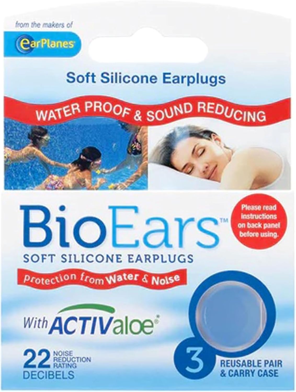BioEars soft silicone earplugs front view packaging