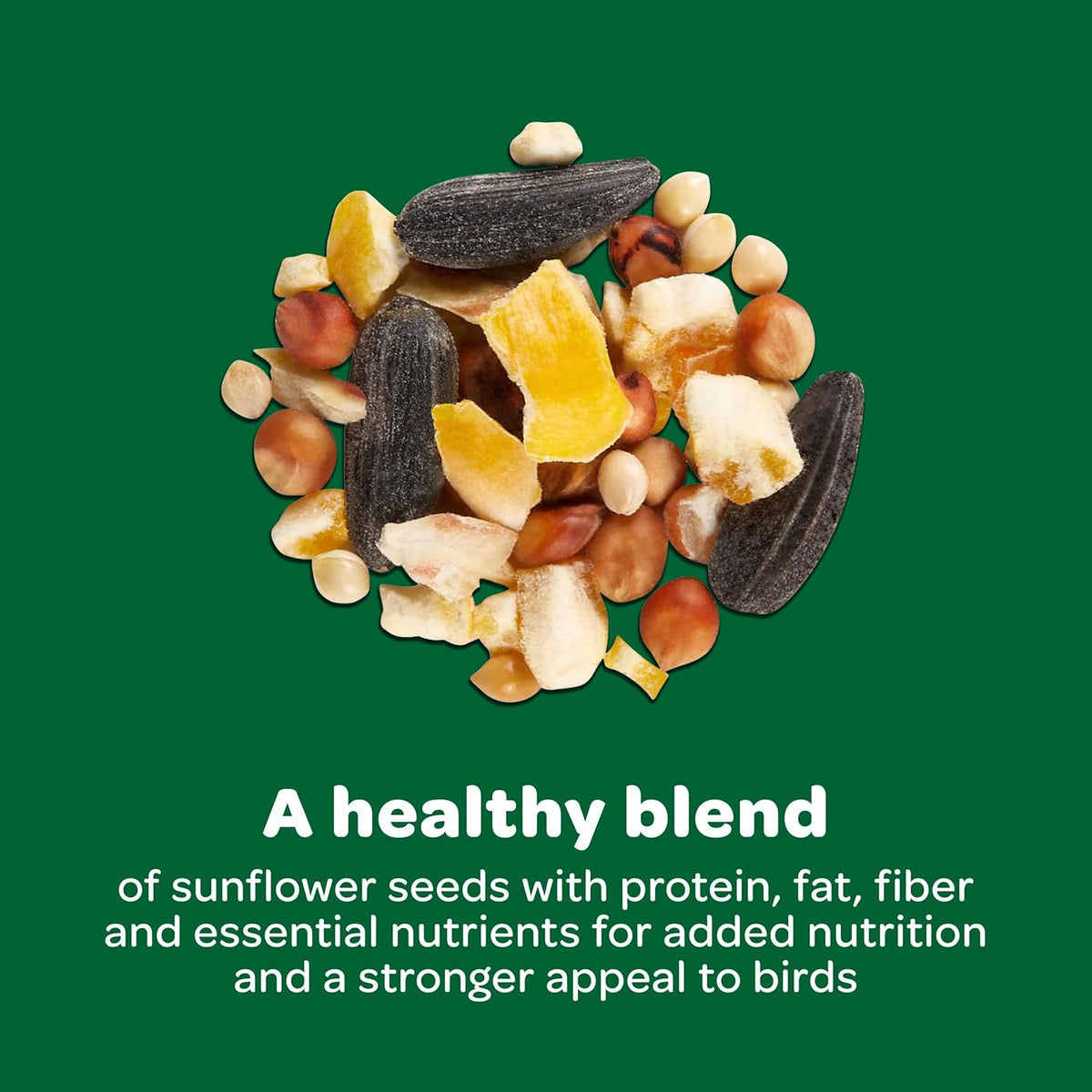 Premium wild bird food blend in glass bowl