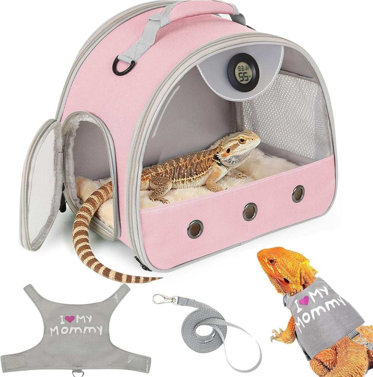 Bearded Dragon Travel Backpack Carrier with Reptile Thermometer and Humidity Gauge Lizard Travel Cage Space Capsule Clear Bubble Window Astronaut Reptile Bag for Ball Python (Pink, Carrier) - Image 13