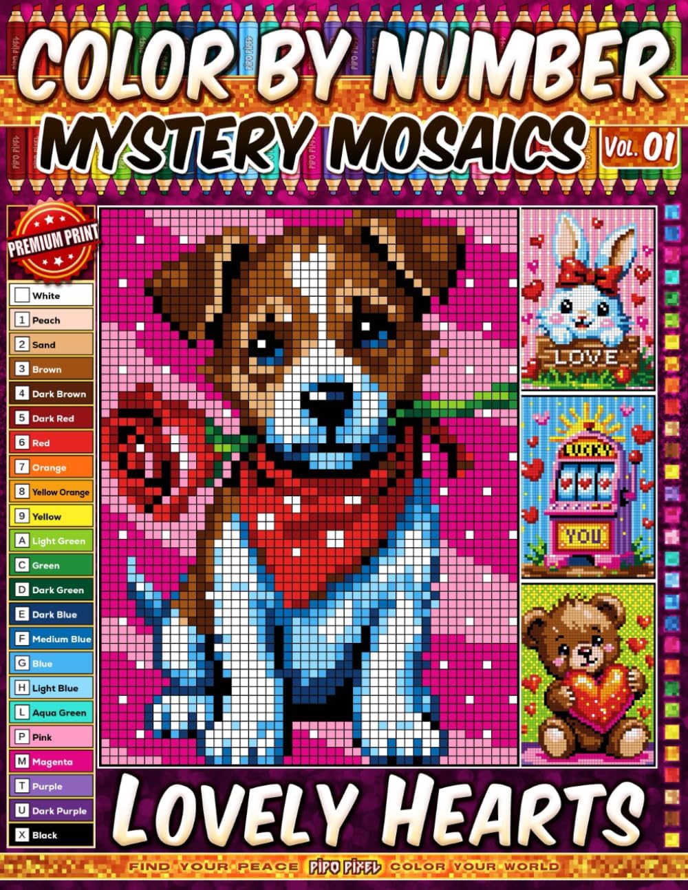 Color by Number - Lovely Hearts - Mystery Mosaic Coloring Book - Vol. 01: 20 Designs in Pixel Art - Sweet Valentine Scenes With Hearts And Charm (Premium Print - Color by Number) - Image 1