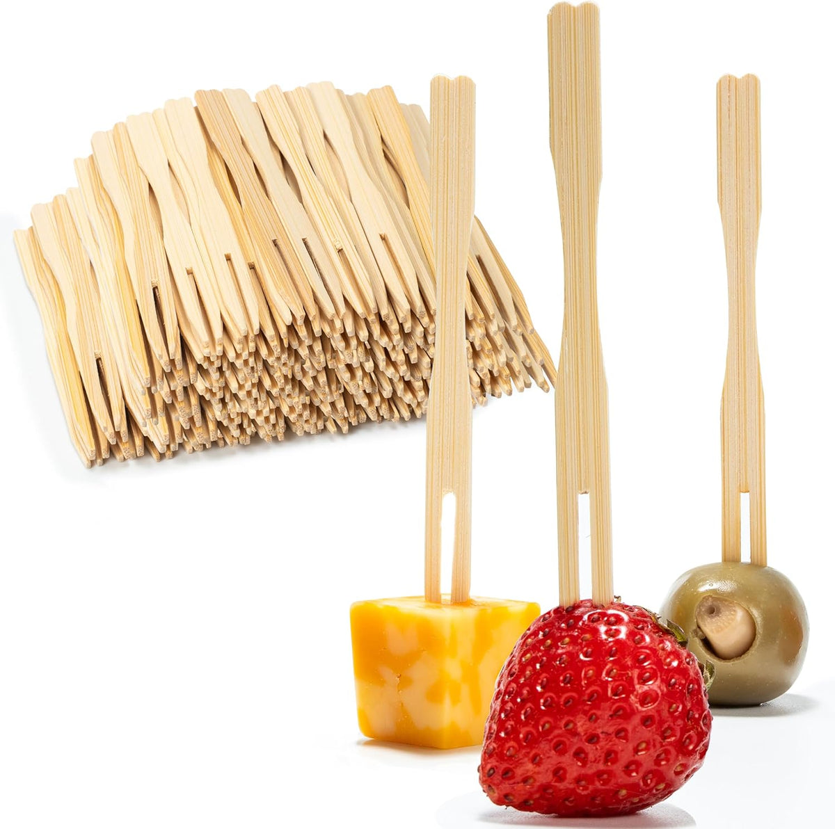 Stock Your Home Bamboo Appetizer Forks front view of 200 pack packaging.