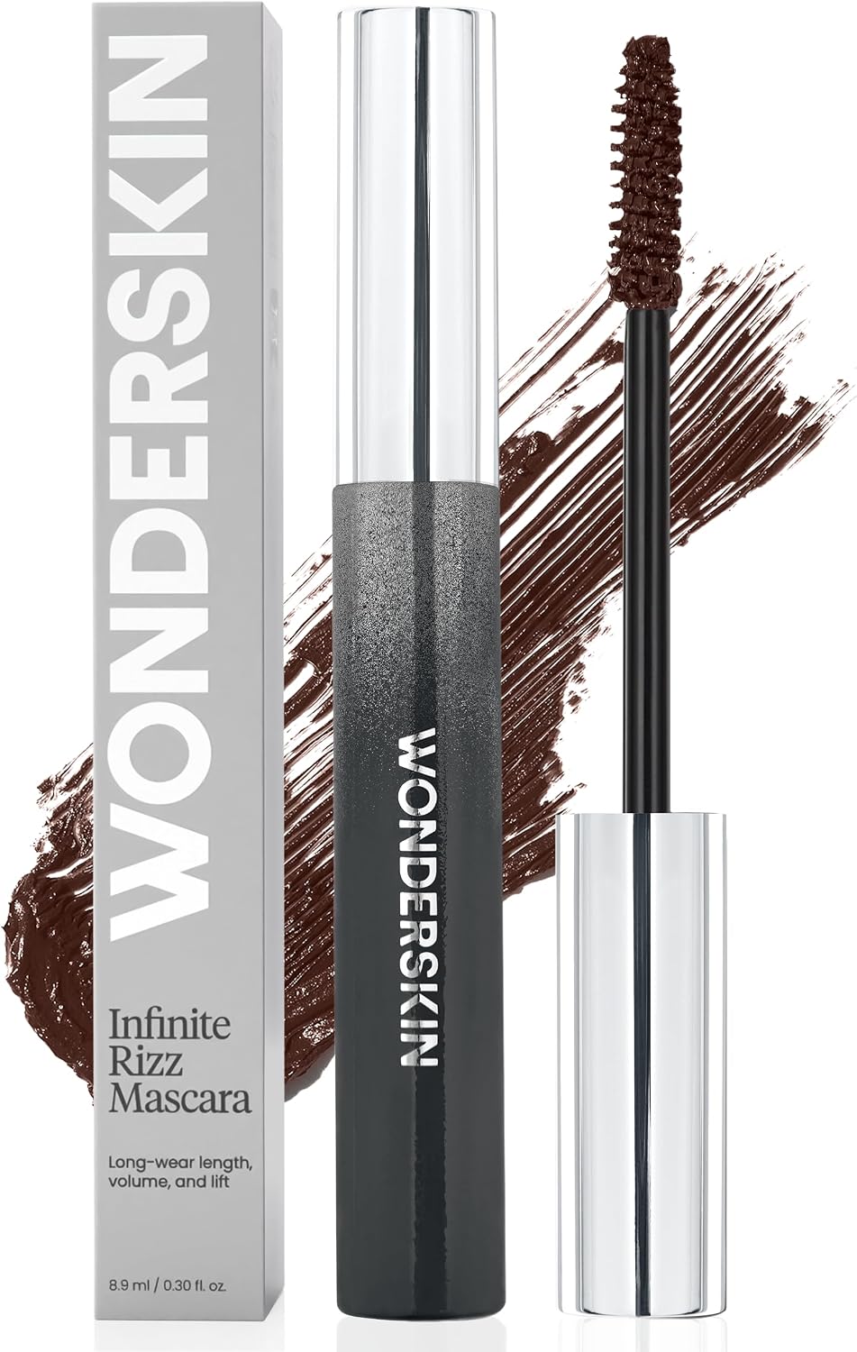 Wonderskin Infinite Rizz Mascara front view showcasing the sleek gradient tube packaging.