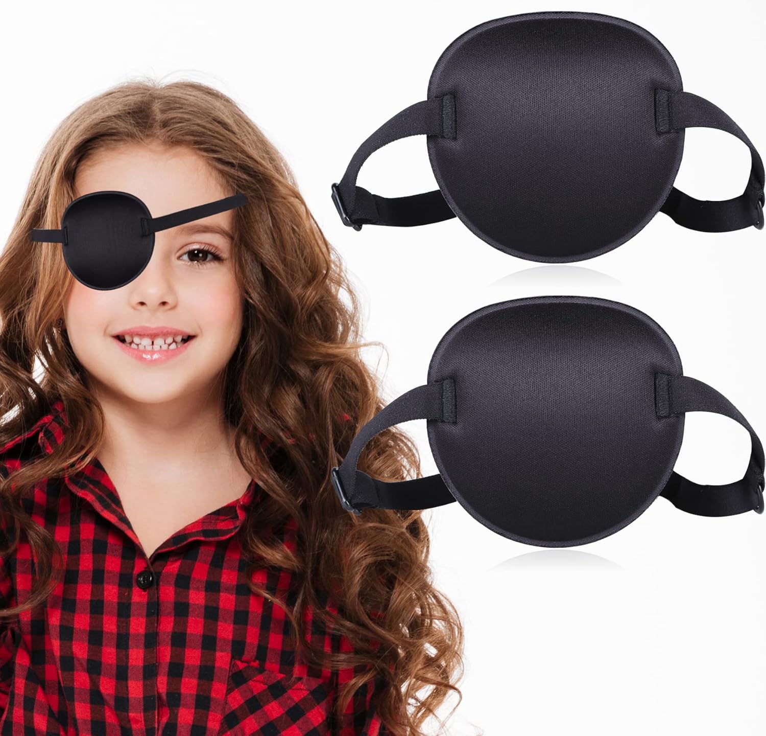 Fezog 3D medical eye patches front view showing the concave black design and adjustable elastic strap