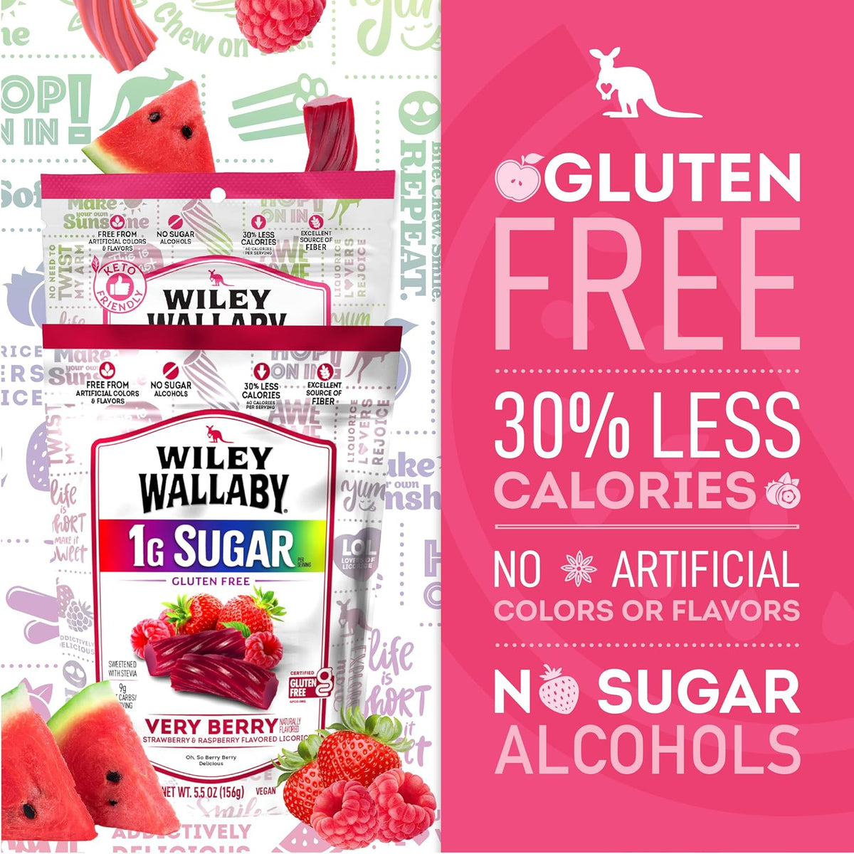 Nutrition facts panel for low sugar wiley wallaby licorice