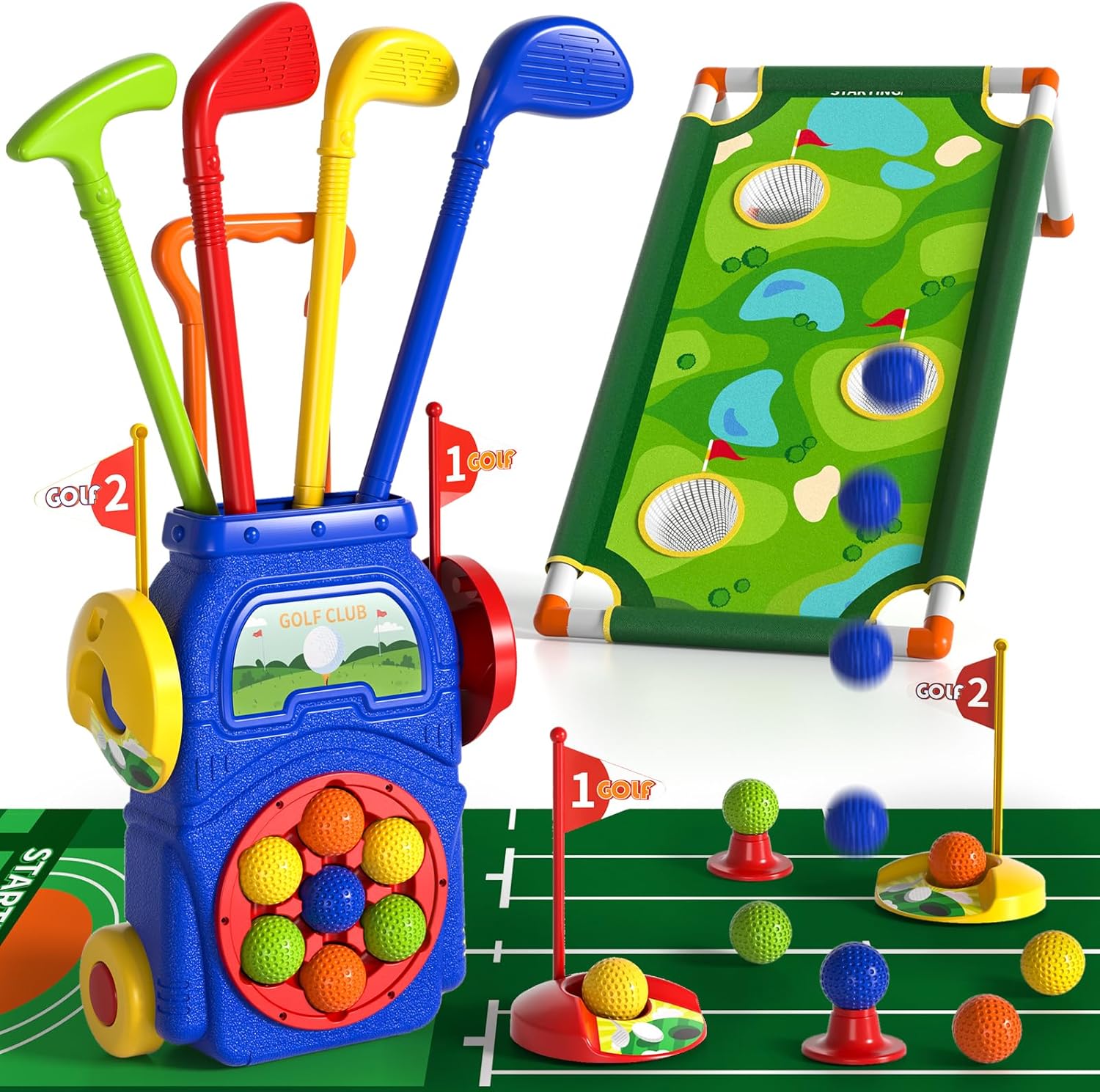 Watudou toddler golf set front view with cart and clubs