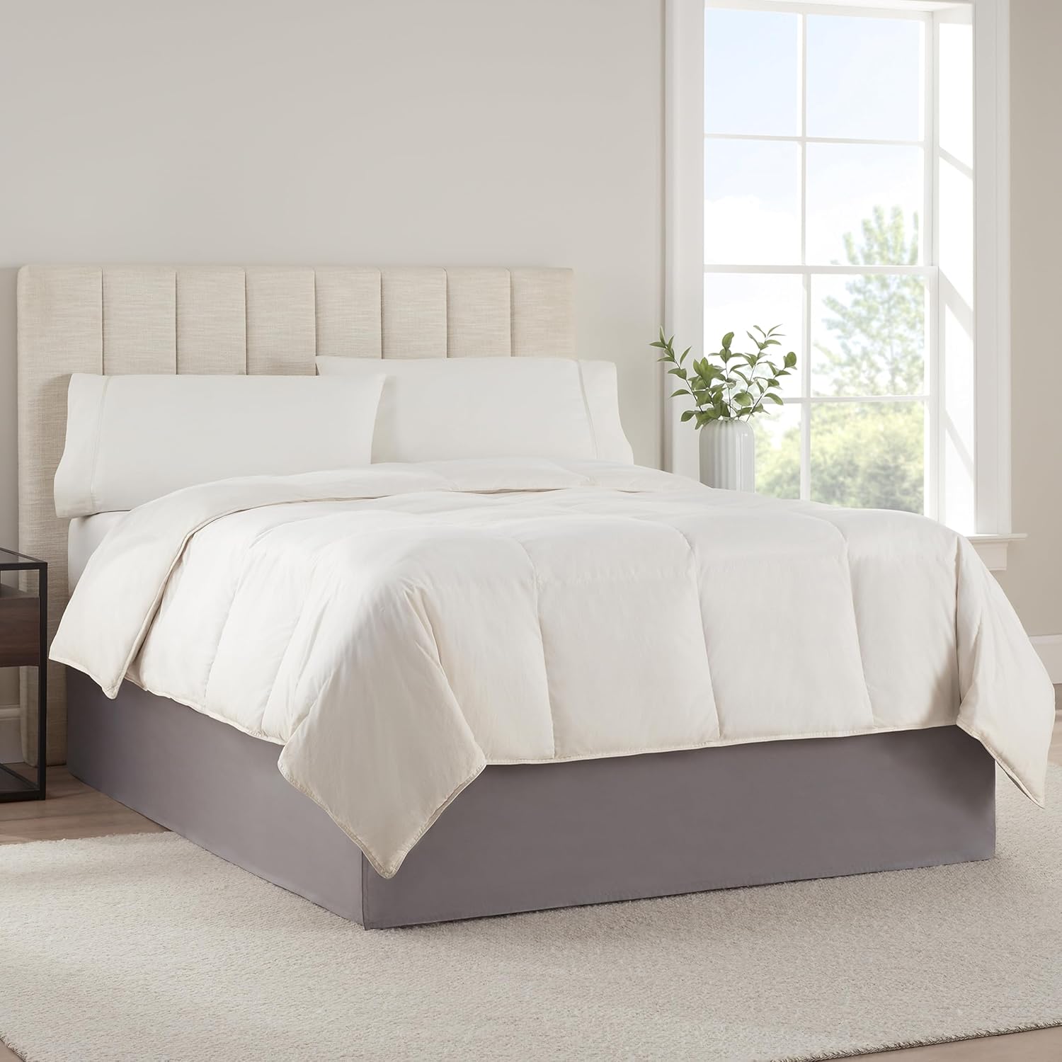 Serta Modern Solid Bed Skirt Dark Grey Twin front view
