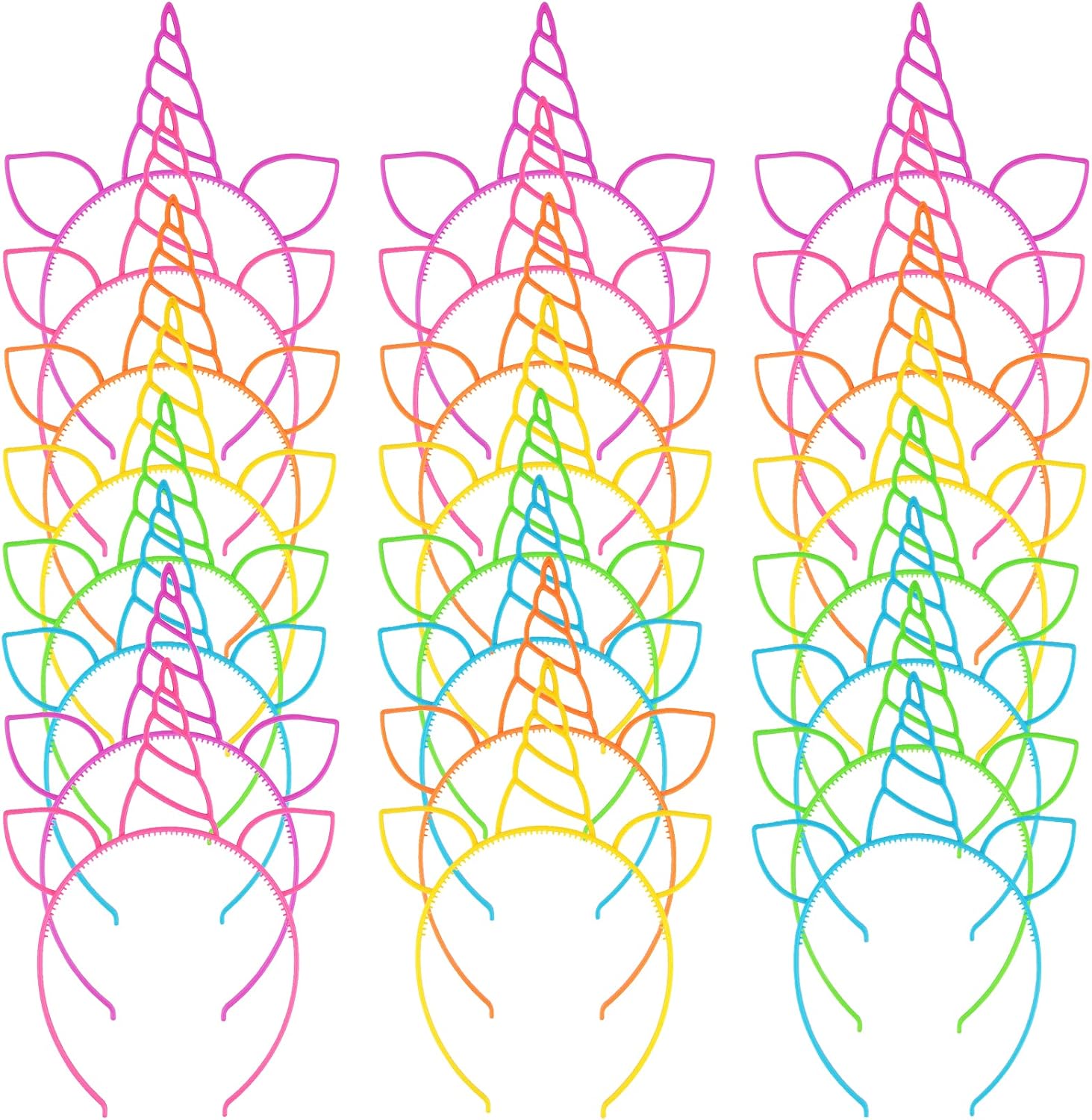 Zddaoole unicorn headbands front view showing twenty four colorful pieces for girls party favors