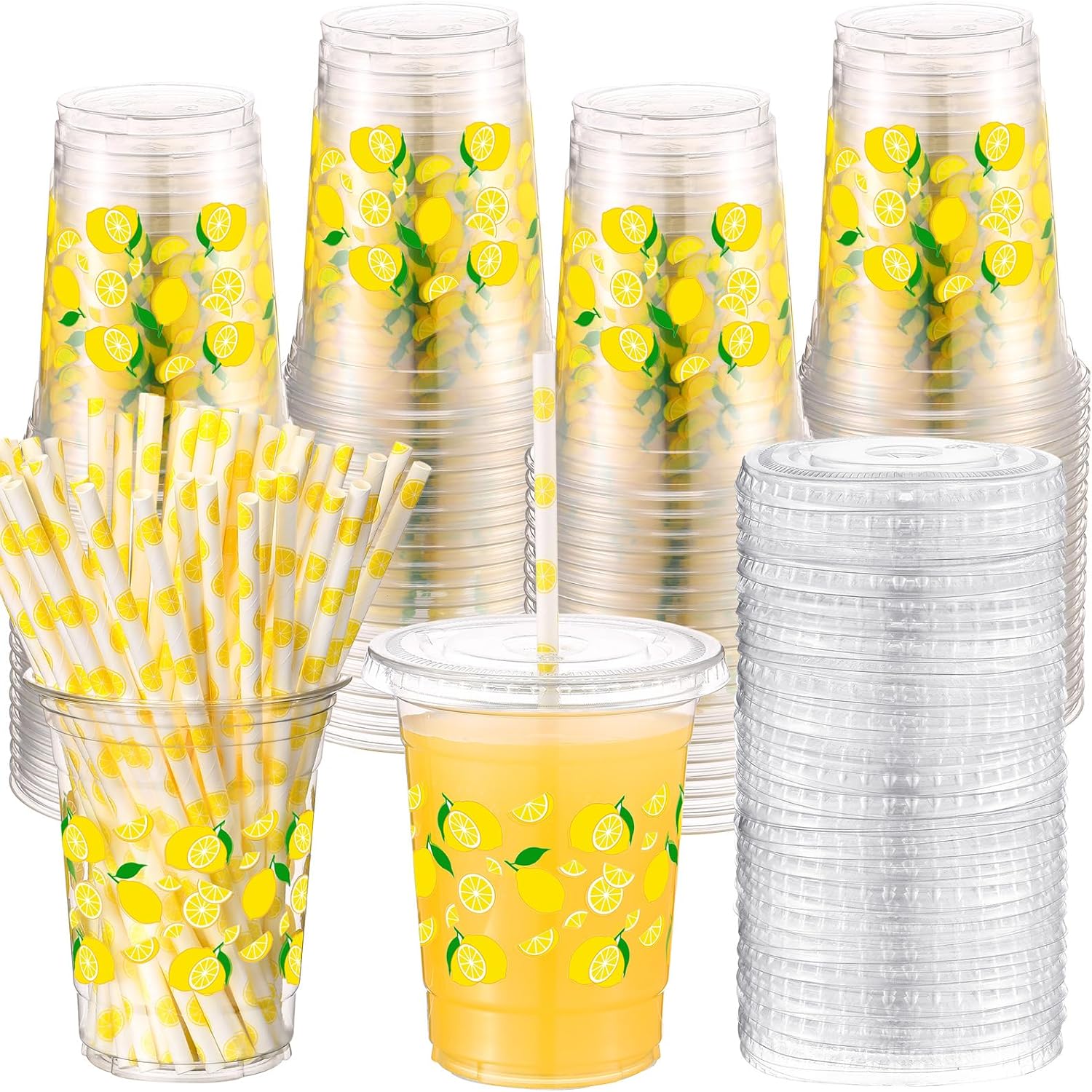 Yungyan 50 sets lemon theme plastic party cups front view