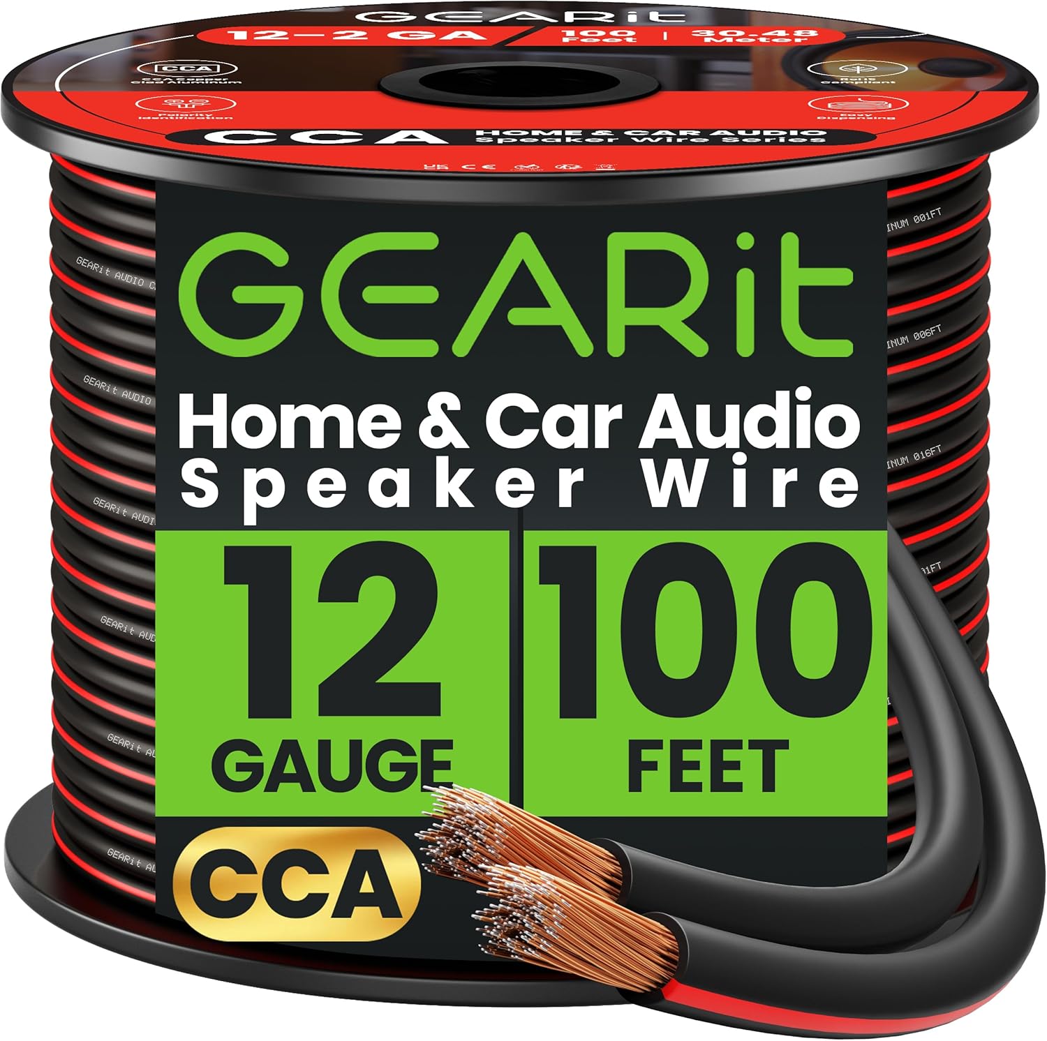 GearIT 12 Gauge Speaker Wire 100ft front view for home audio